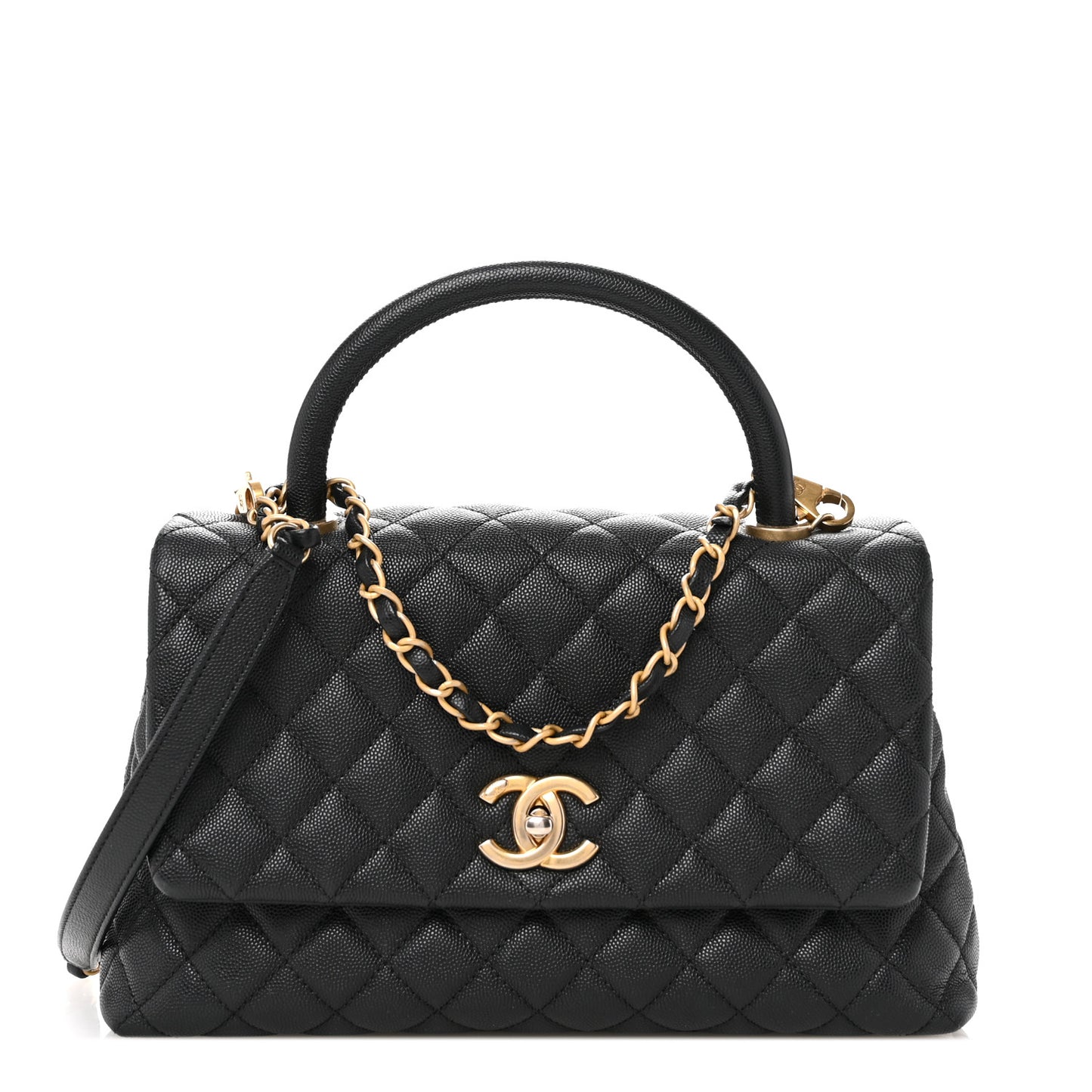 Caviar Quilted Small Coco Handle Flap Black
