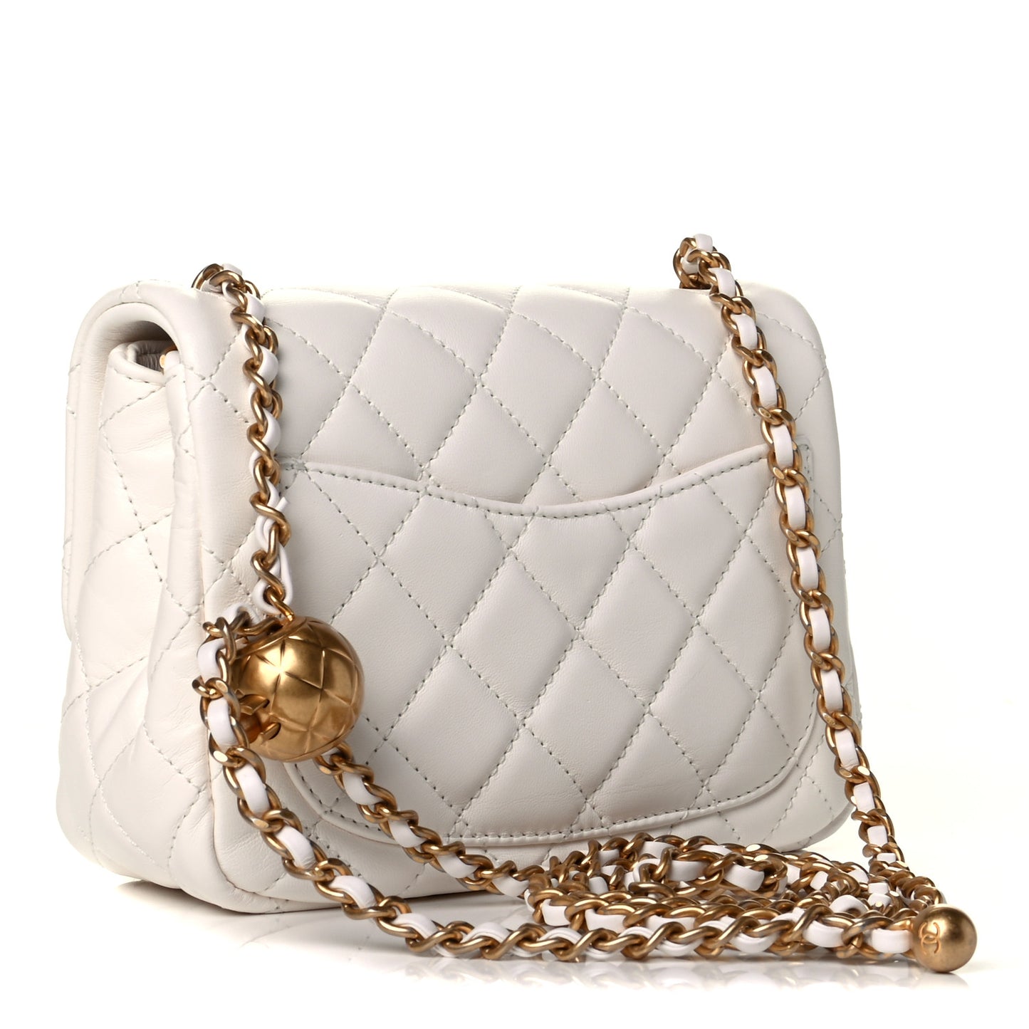 Lambskin Quilted Mini Pearl Crush Flap White