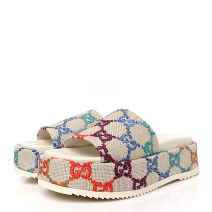 Gucci Linen Psychedelic Mini GG Monogram Angelina Platform 55mm Slide Sandals 38 Multicolor 3 of 9