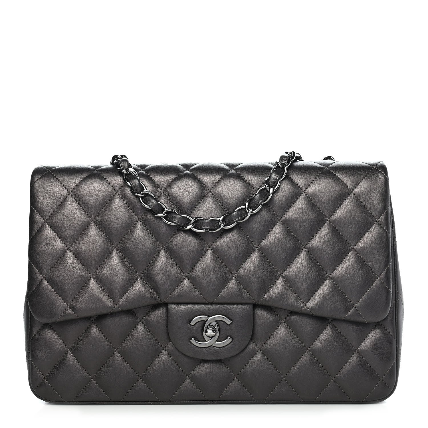 Chanel Metallic Lambskin Quilted Jumbo Single Flap Dark Grey 1 of 8