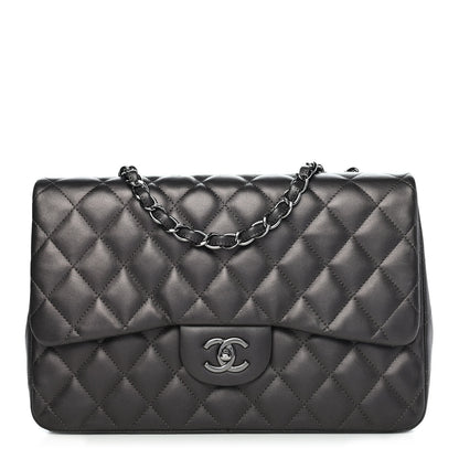 Chanel Metallic Lambskin Quilted Jumbo Single Flap Dark Grey 1 of 8