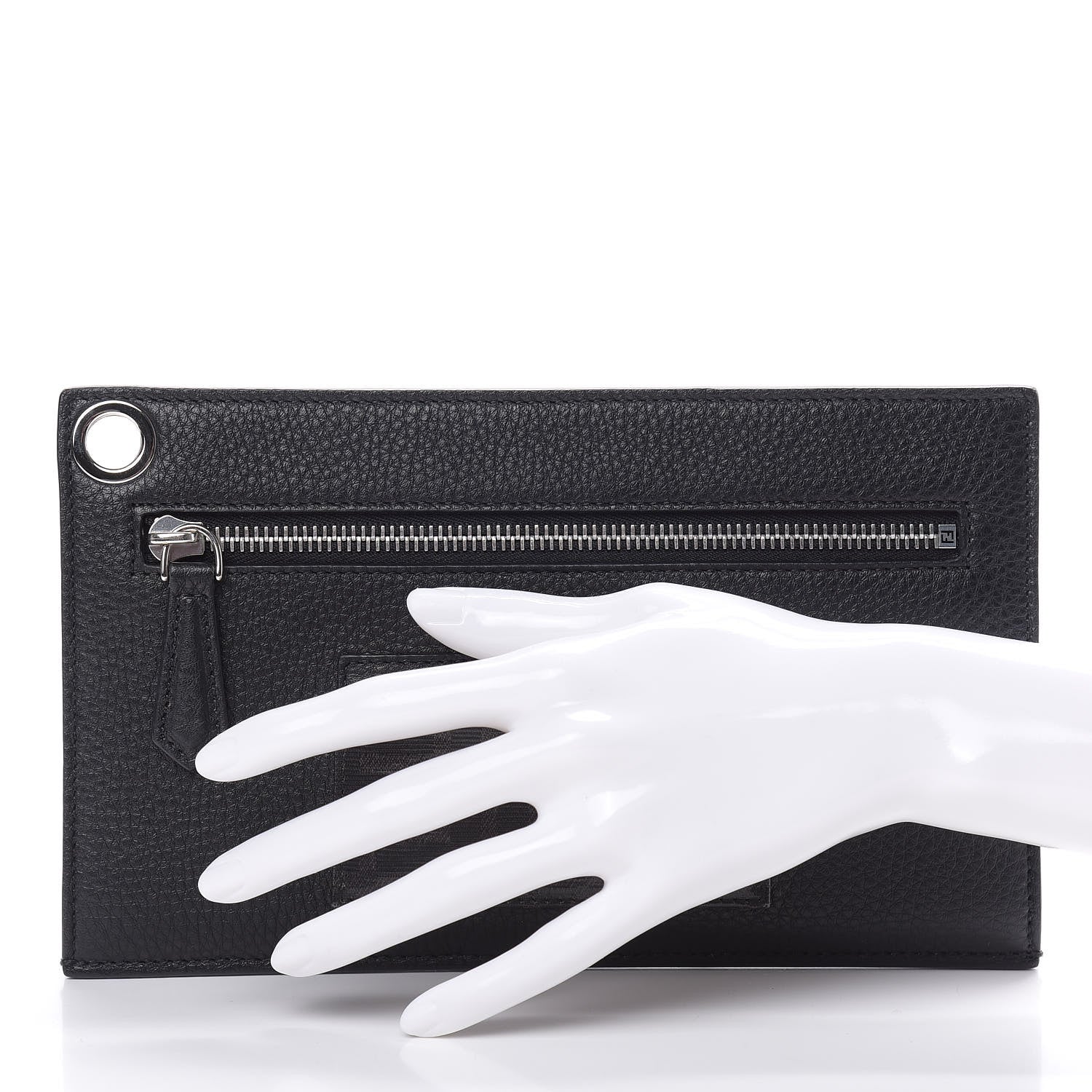 Fendi Cuoio Romano Glazed Fabric FF 1974 Mini Flat Pouch Black 2 of 8