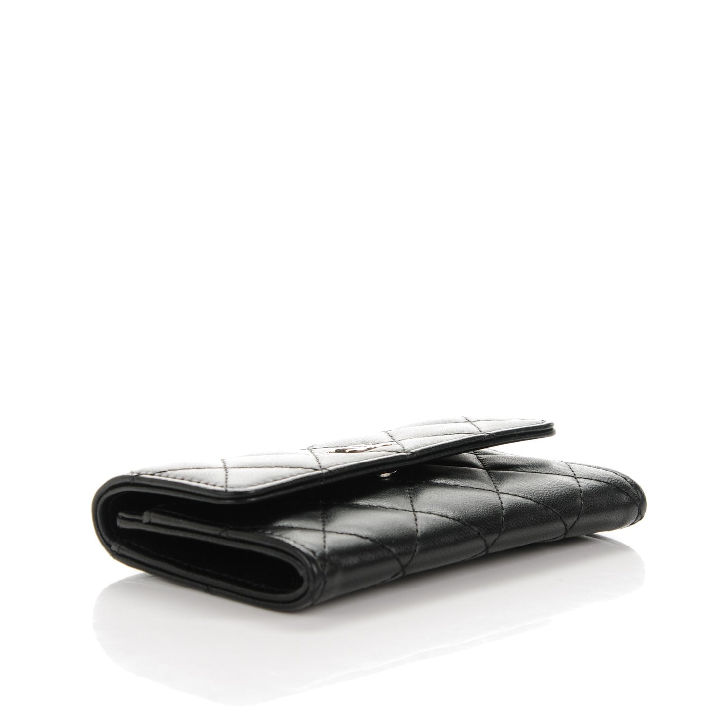 Lambskin Quilted Flap Card Holder Black