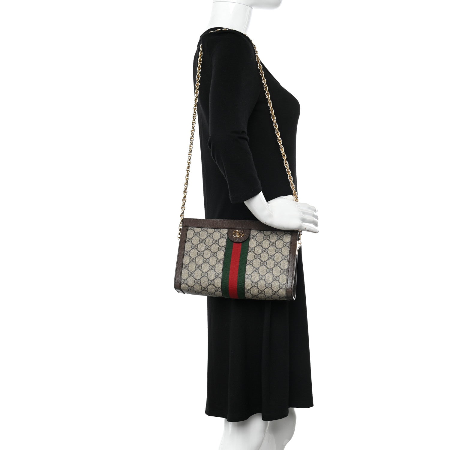 Gucci GG Supreme Monogram Web Small Ophidia Chain Shoulder Bag Brown 2 of 10