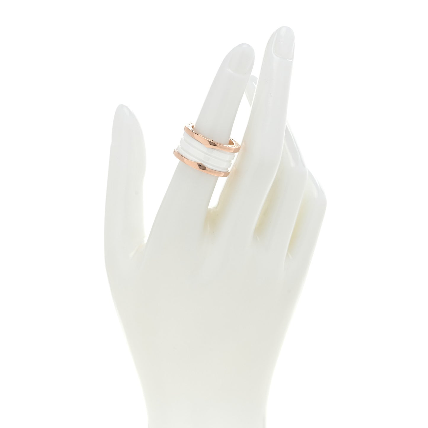 18K Rose Gold White Ceramic B.Zero1 Four-Band Ring 53 6.25