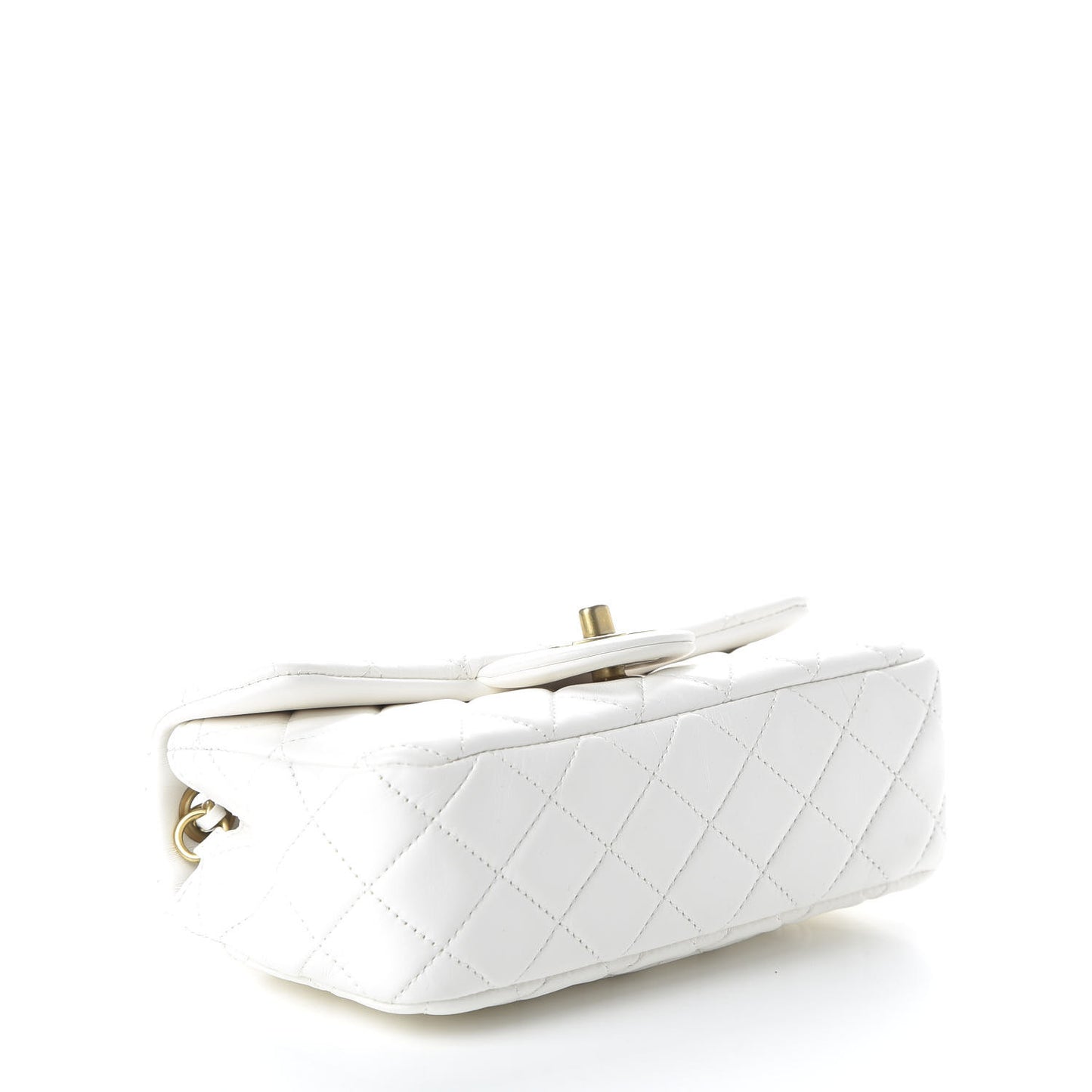 Lambskin Quilted Mini Rectangular Pearl Crush Flap White