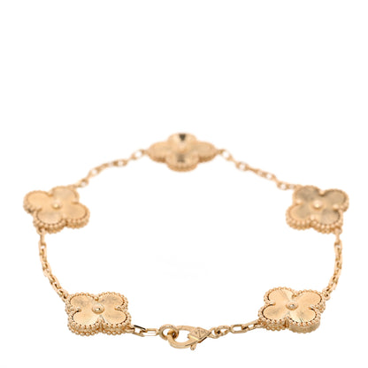 Van Cleef & Arpels 18K Yellow Gold 5 Motifs Guilloche Vintage Alhambra Bracelet 2 of 4
