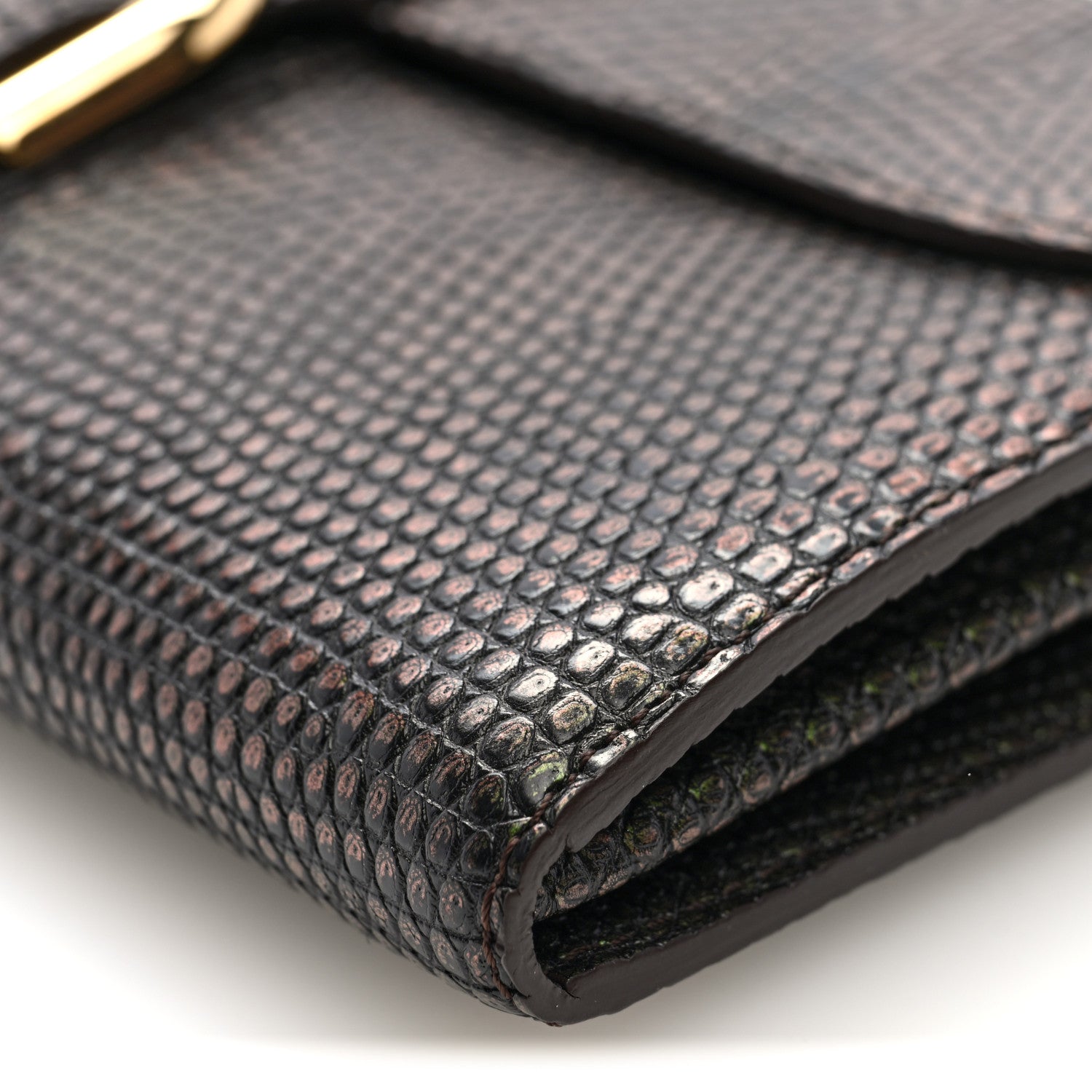 Delvaux Iridescent Lizard Calfskin Brillant Wallet On Chain Ebene Kaki 9 of 9