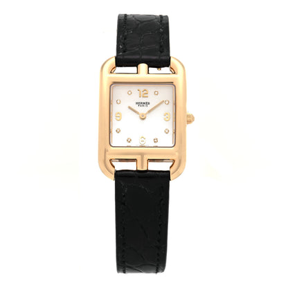 Hermes 18K Yellow Gold Alligator Diamond Mother of Pearl 23mm Cape Cod Quartz Watch Noir 1 of 5