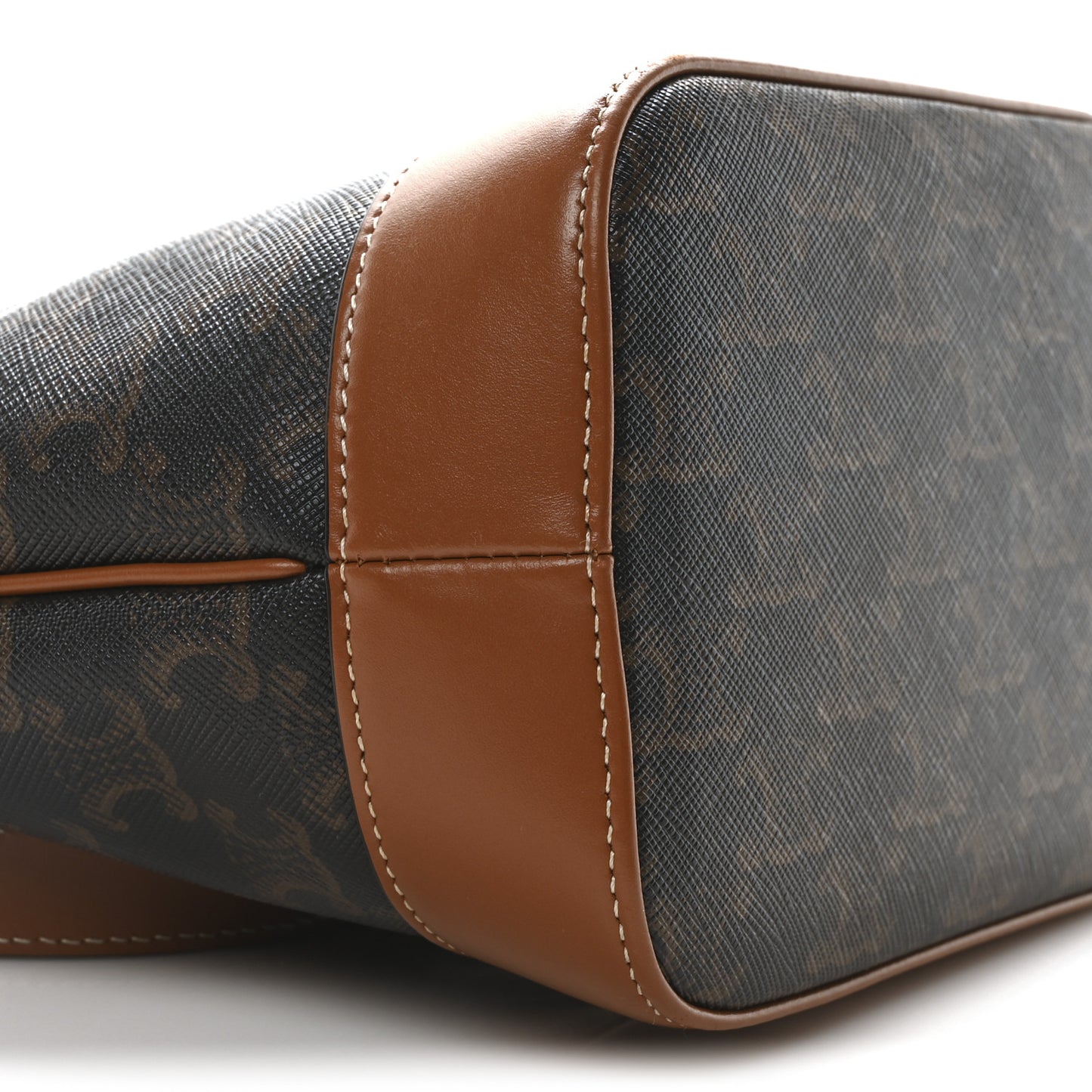 Triomphe Canvas Calfskin Small Bucket Bag Tan