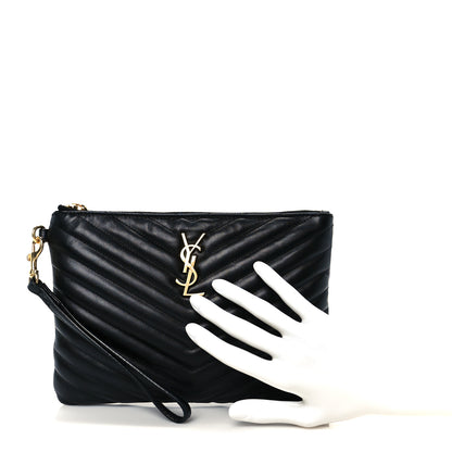 Saint Laurent Calfskin Matelasse Chevron Monogram A5 Wristlet Black 4 of 16