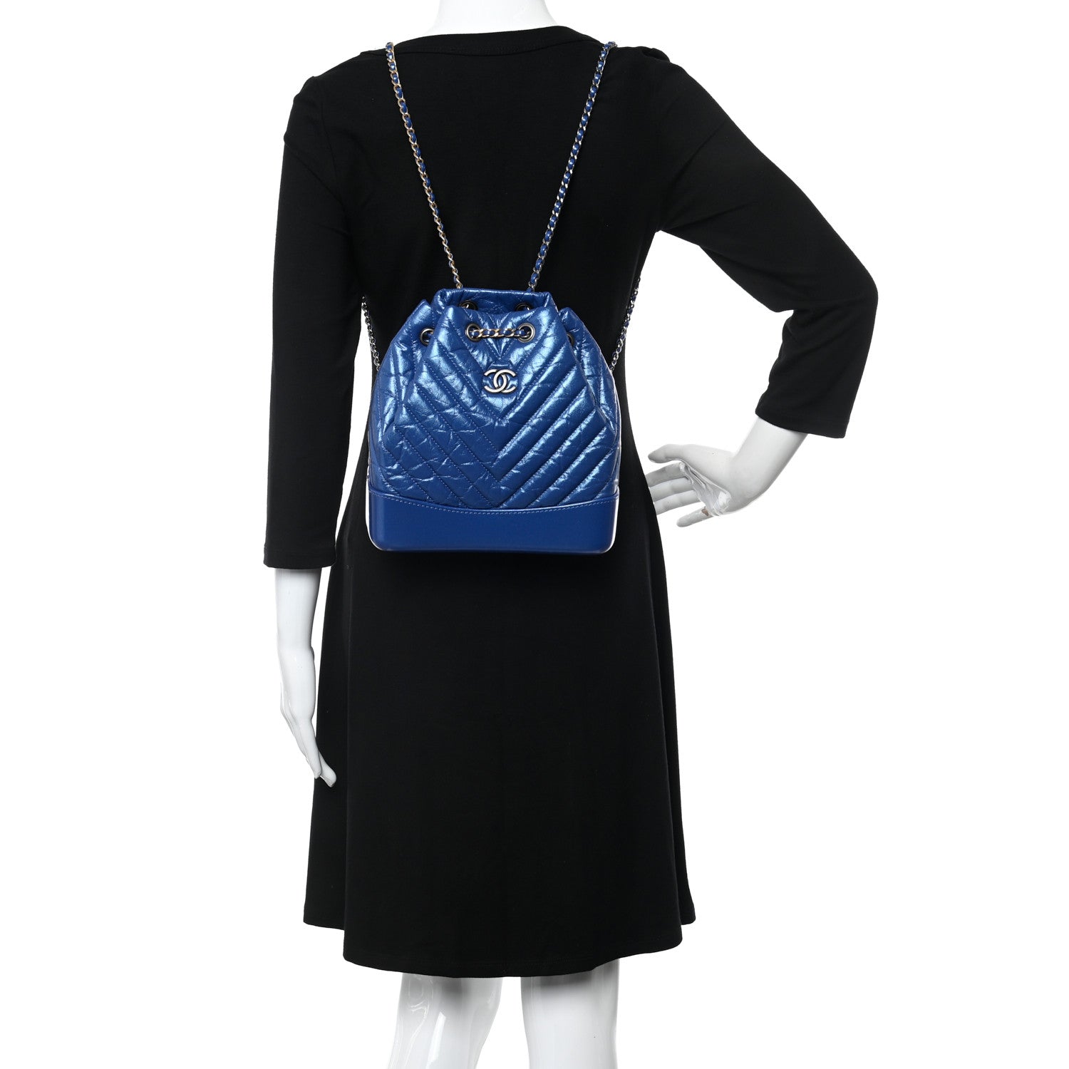 Chanel Iridescent Aged Calfskin Chevron Quilted Small Gabrielle Backpack Blue 2 of 10