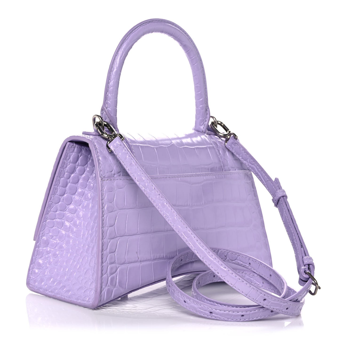Shiny Calfskin Crocodile Embossed Small Hourglass Top Handle Bag Lilac