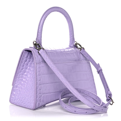 Balenciaga Shiny Calfskin Crocodile Embossed Small Hourglass Top Handle Bag Lilac 3 of 10