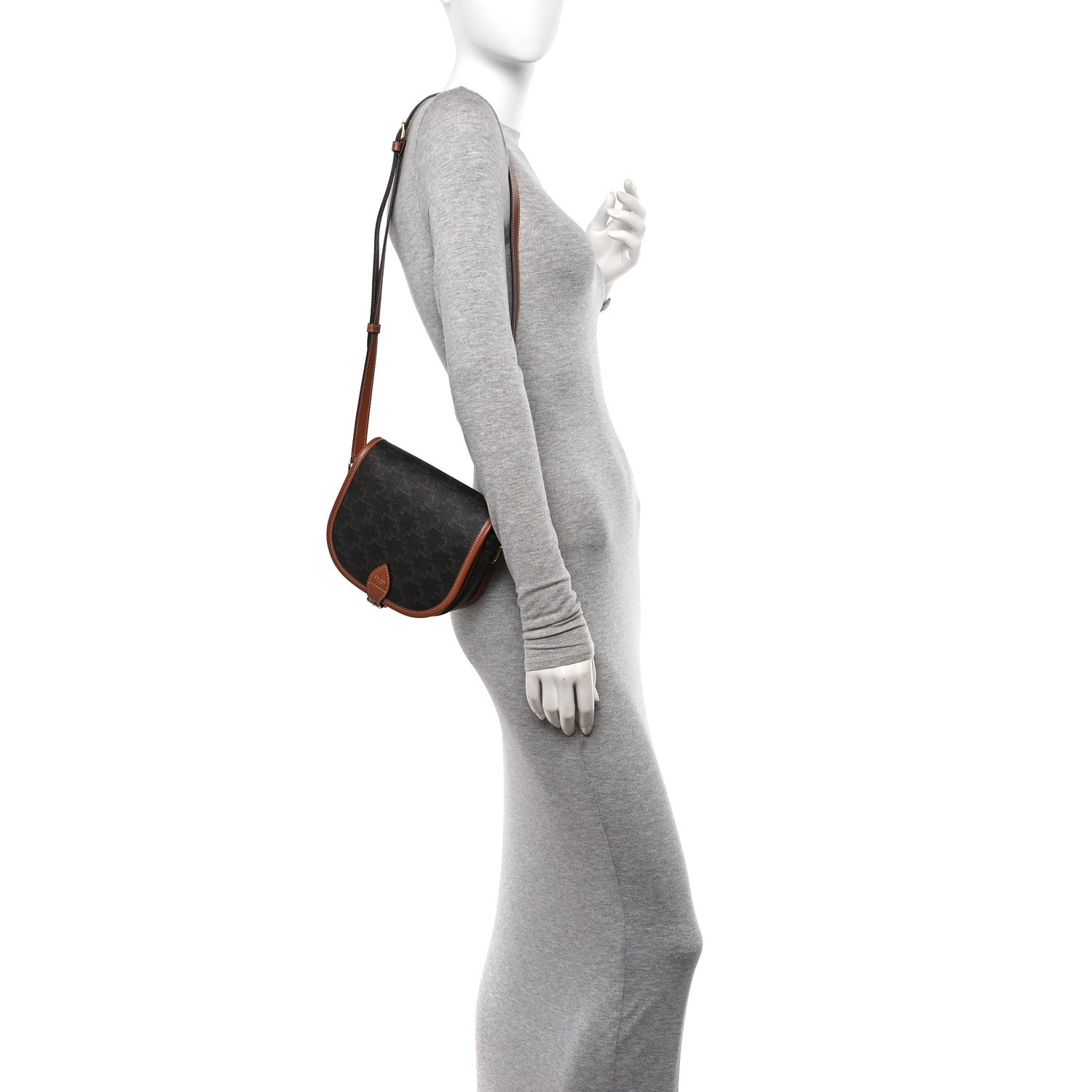 Celine Triomphe Canvas Medium Folco Bag Tan 2 of 11