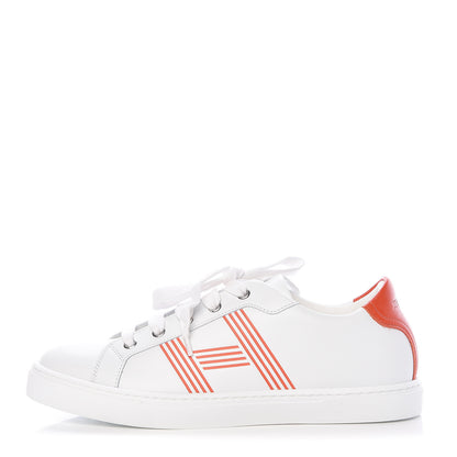 Hermes Calfskin Womens Advantage Sneakers 38 White Orange 1 of 8