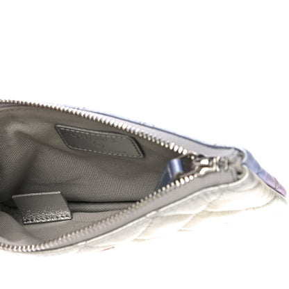 Chanel Gradient Metallic Calfskin Quilted Small Cosmetic Pouch Silver Blue Yellow Purple 5 of 11