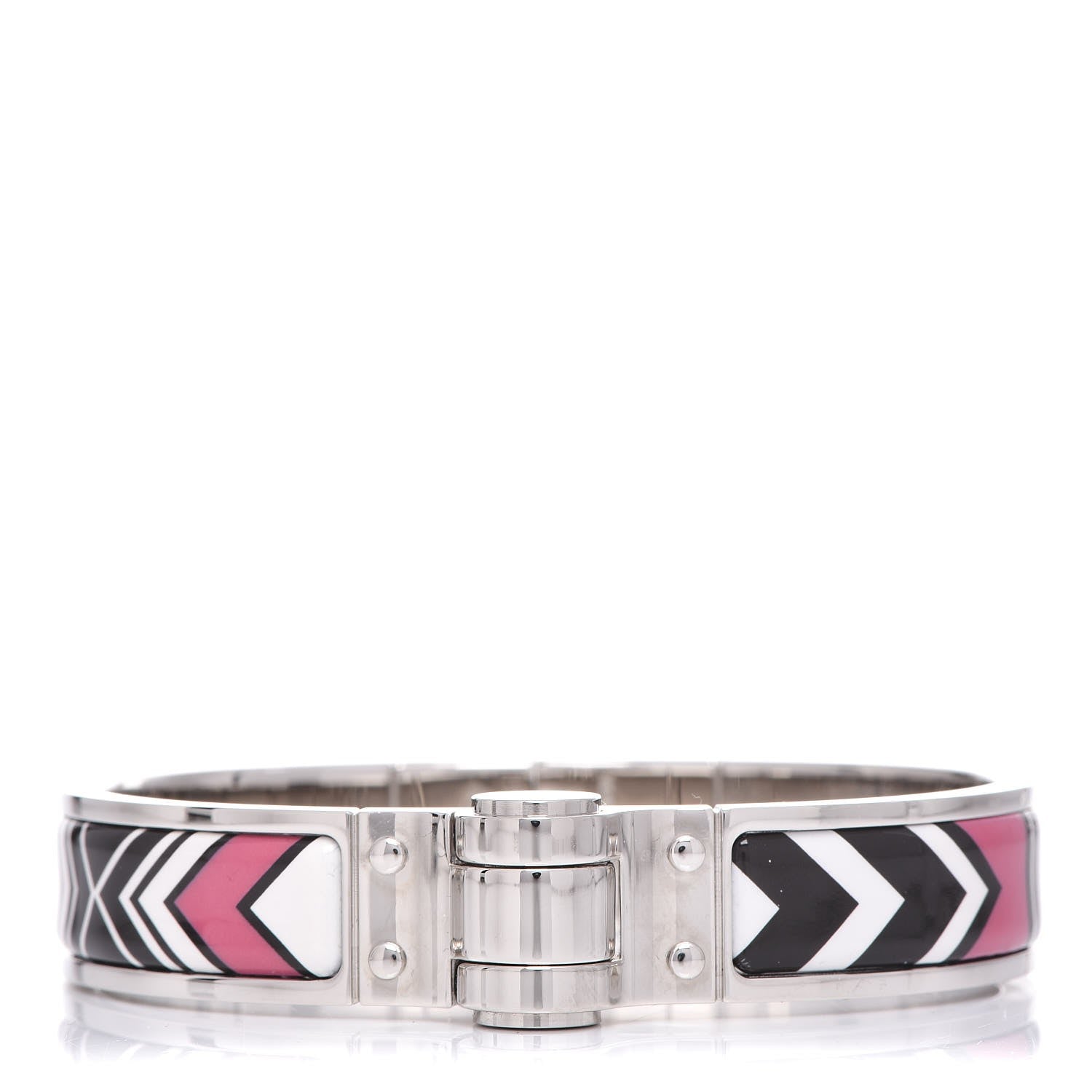 Hermes Enamel Printed Narrow Washington's Carriage Tattoo Hinged Bracelet S Faux Gris 1 of 5