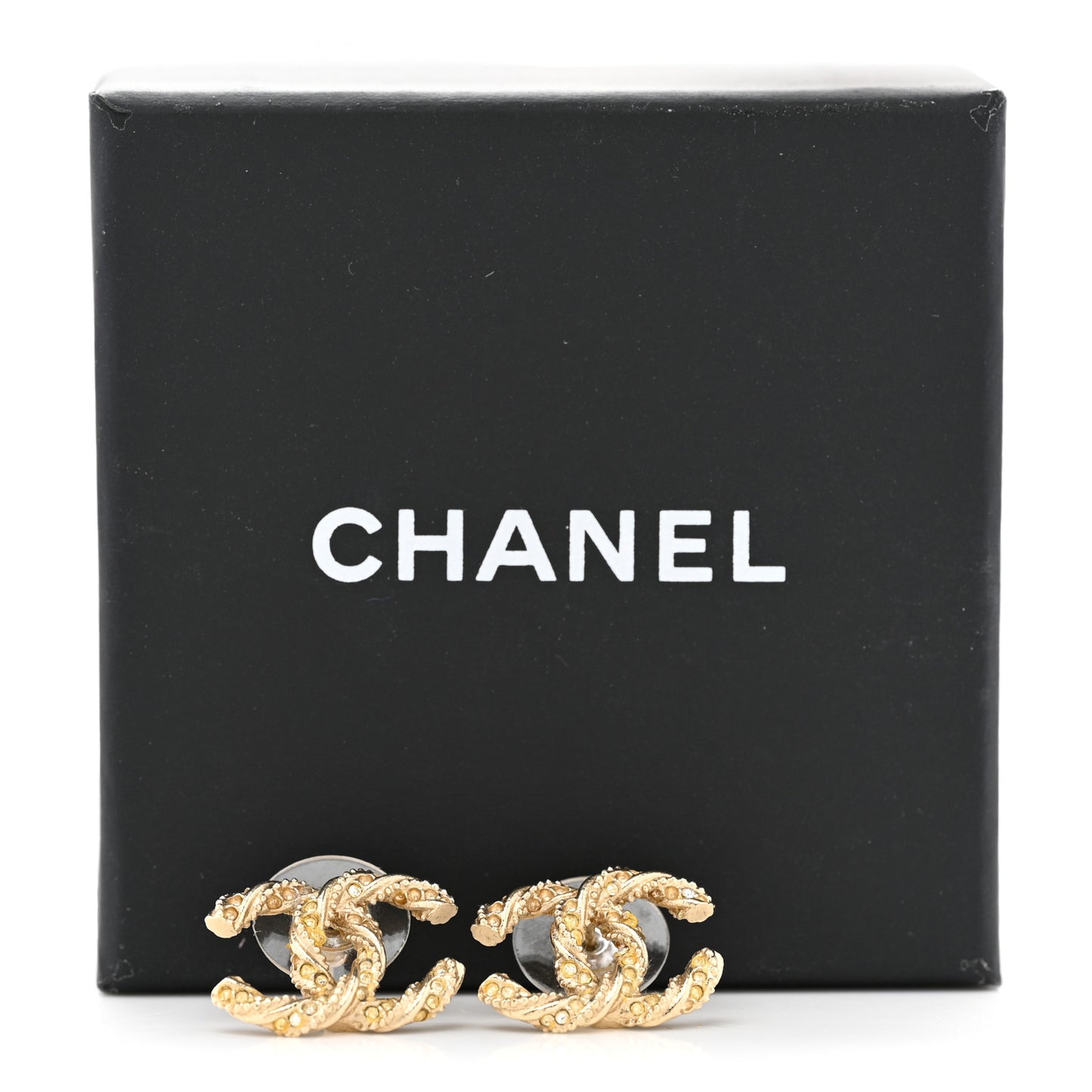 Crystal Twisted CC Earrings Gold
