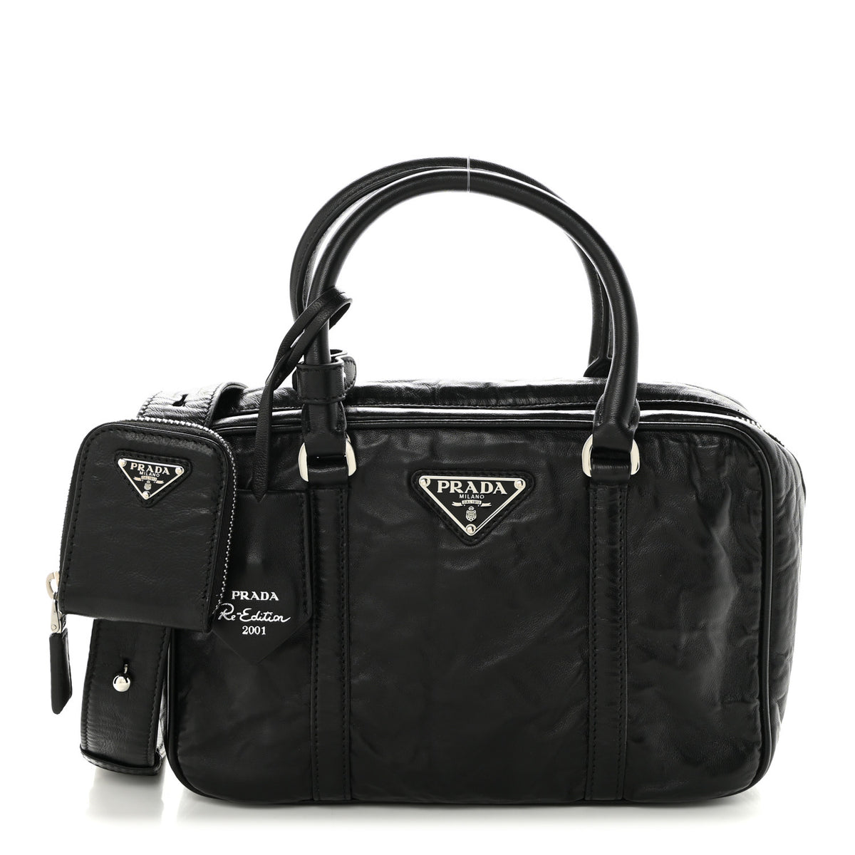 Nappa Antique Medium Re-Edition 2001 Two Handle Bag Black