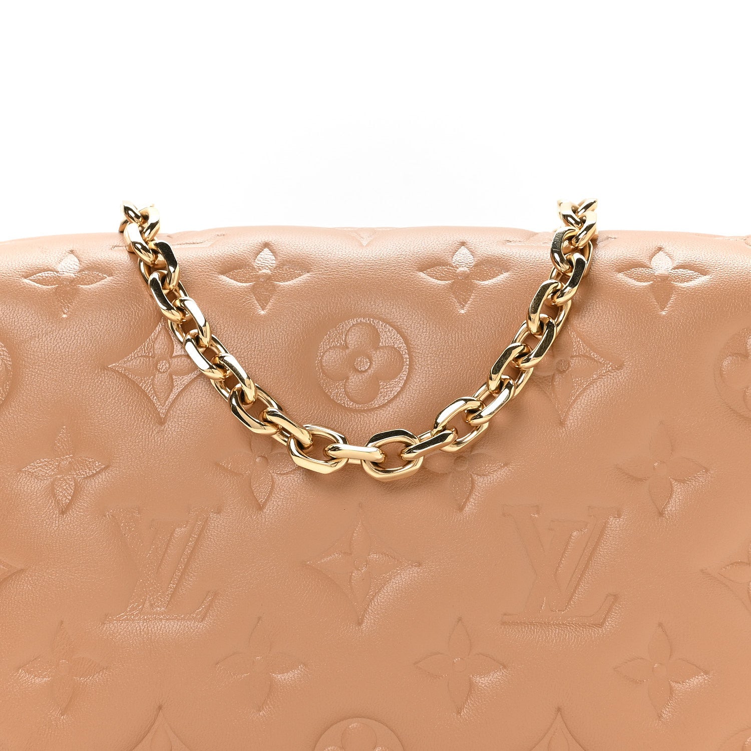 Louis Vuitton Lambskin Embossed Monogram Pochette Coussin Camel 7 of 9