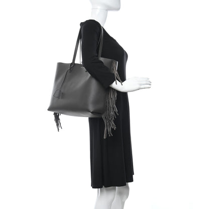 Saint Laurent Calfskin Large Fringe Shopping Tote Dark Grey 2 of 14