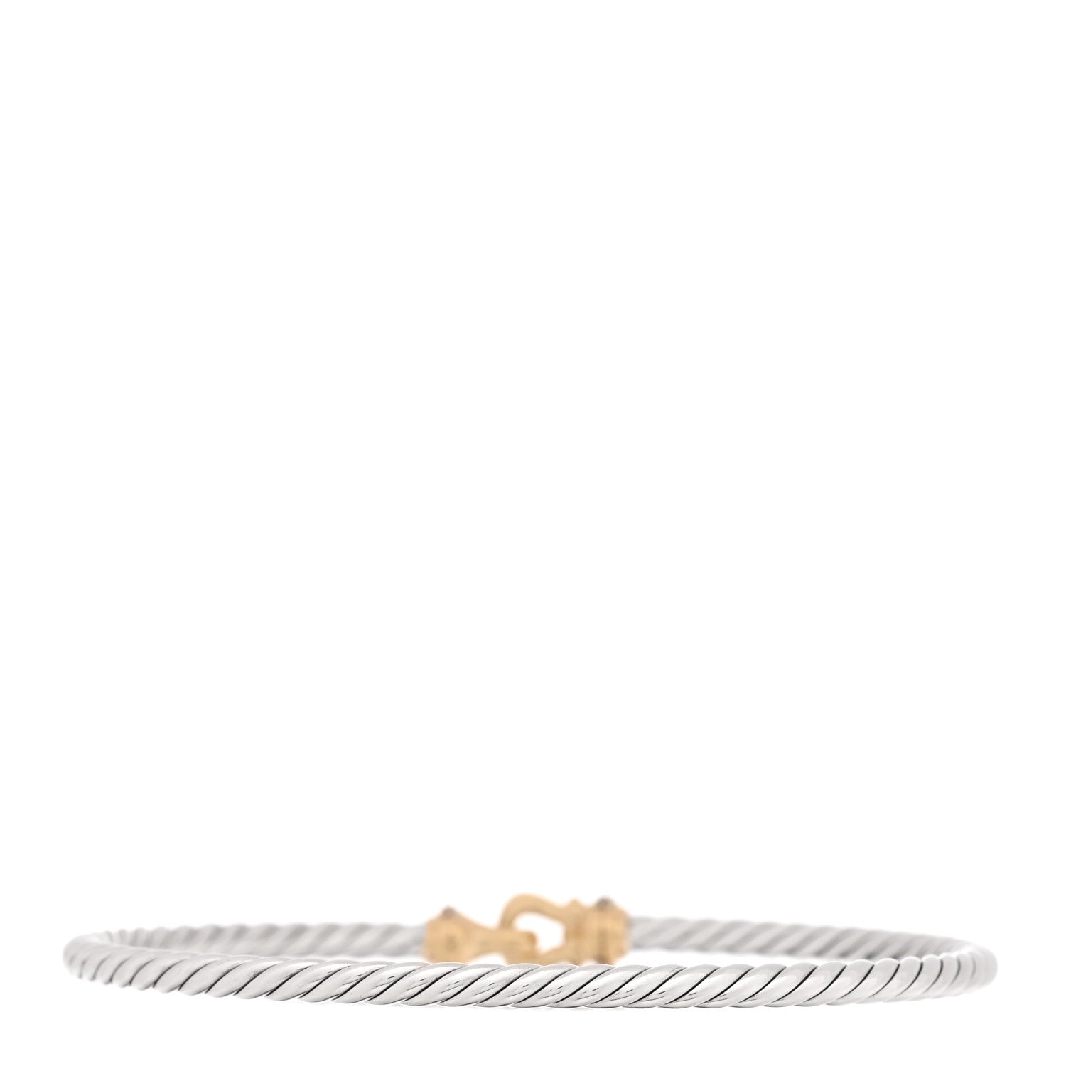 David Yurman Sterling Silver 18K Yellow Gold Diamond 3mm Cable Buckle Bracelet 2 of 4