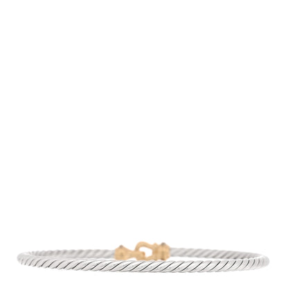 David Yurman Sterling Silver 18K Yellow Gold Diamond 3mm Cable Buckle Bracelet 2 of 4