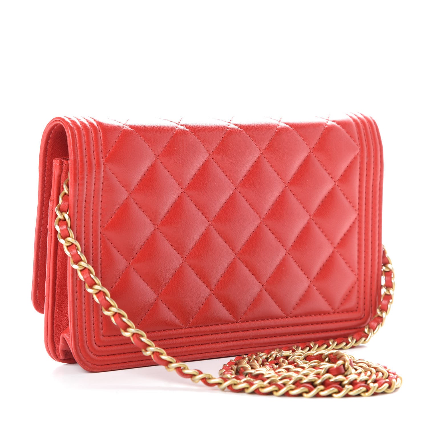 Chanel Lambskin Quilted Boy Wallet On Chain WOC Red 3 of 9