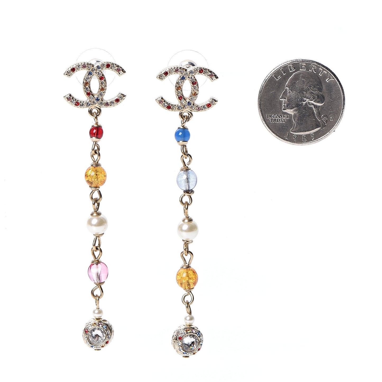 Crystal Pearl Bead CC Long Drop Earrings Multicolor