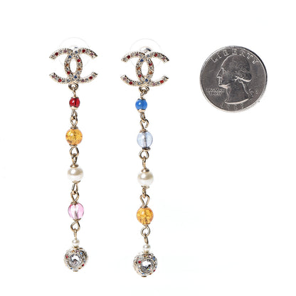 Chanel Crystal Pearl Bead CC Long Drop Earrings Multicolor 2 of 5