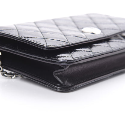 Chanel Patent Metallic Crumpled Calfskin Quilted Wallet On Chain WOC Navy 10 of 12