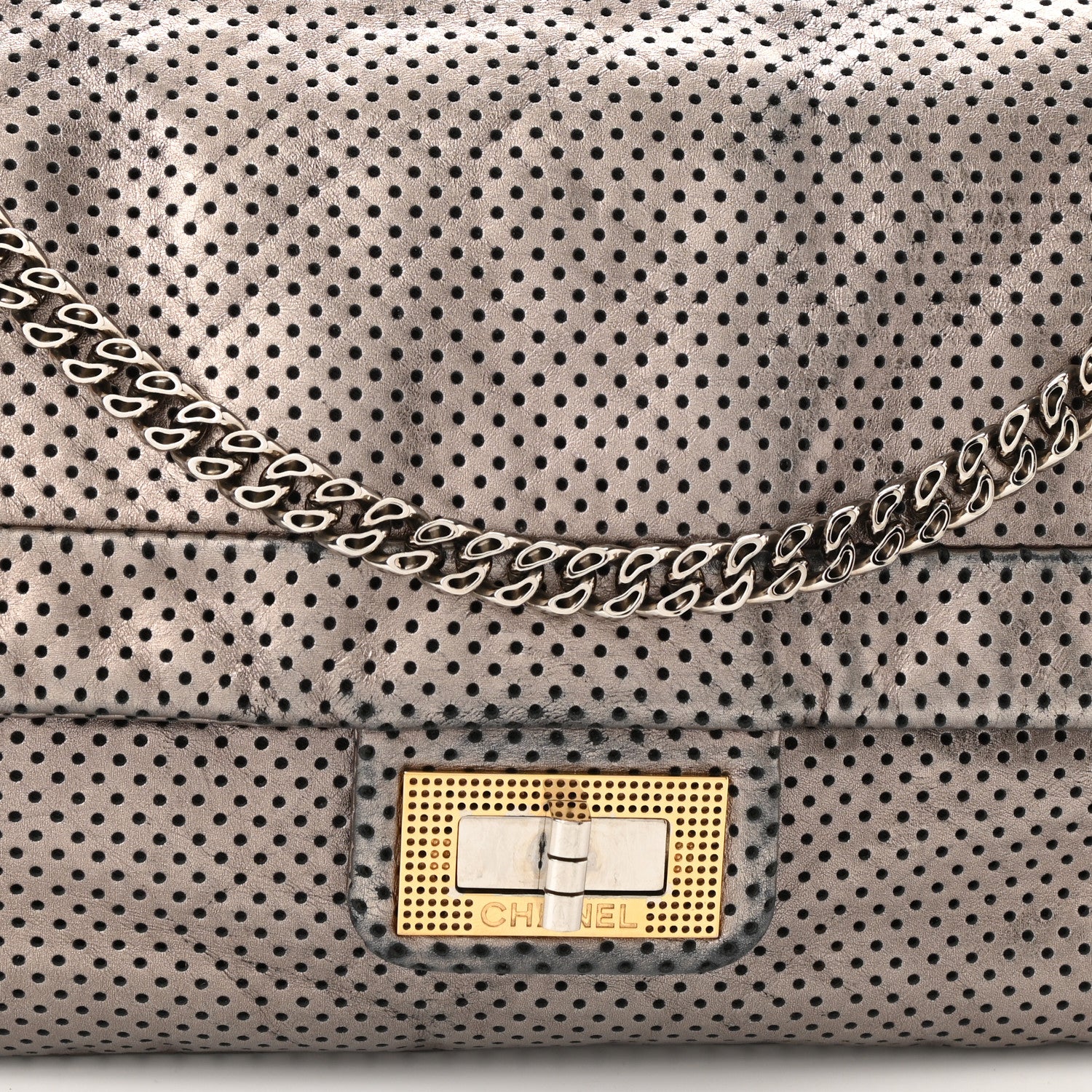 Chanel Metallic Crackled Calfskin Perforated Drill Flap Silver 8 of 10