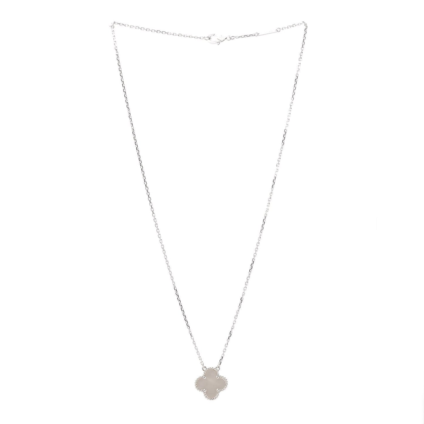 18K White Gold Mother of Pearl Vintage Alhambra Pendant Necklace