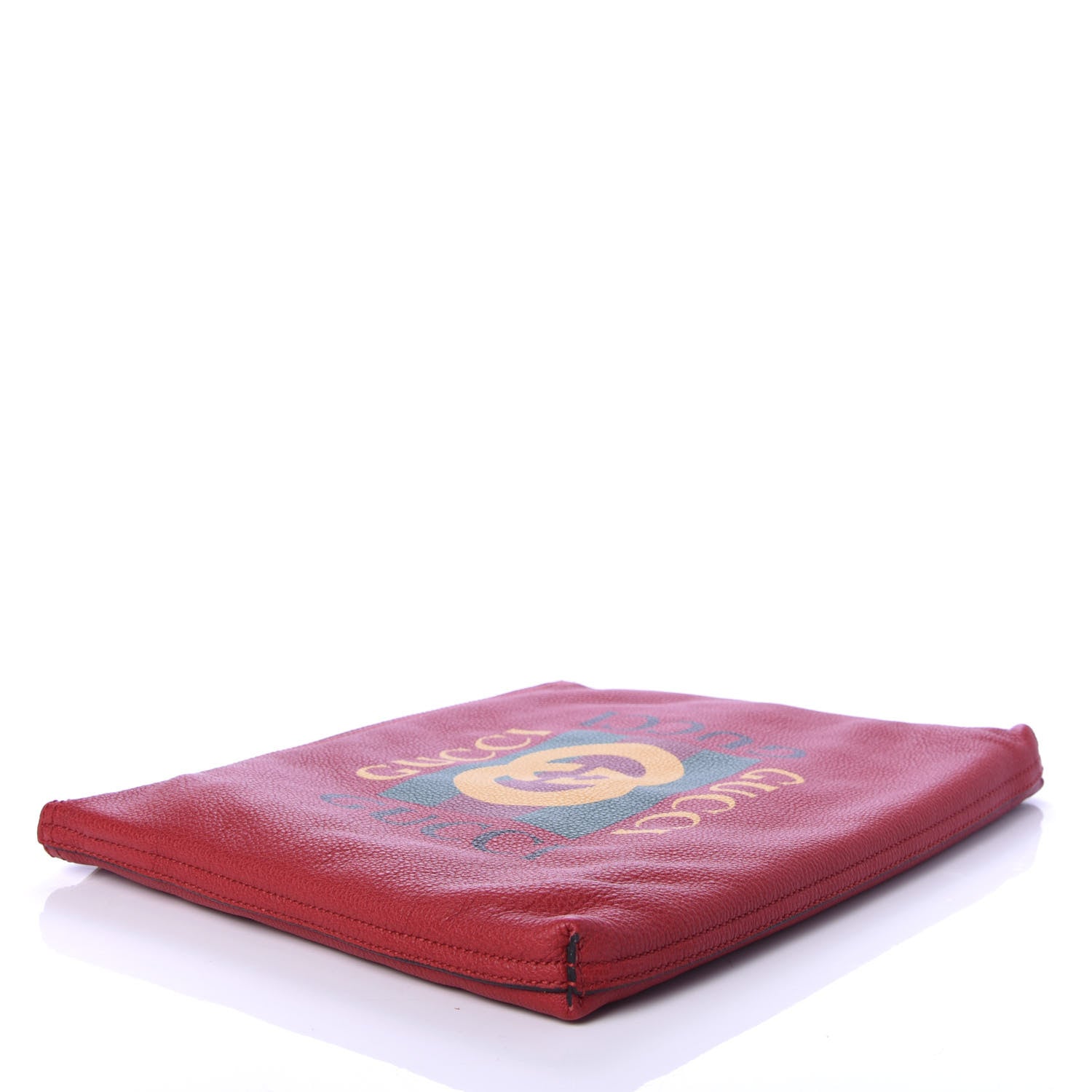 Gucci Pebbled Calfskin Medium Logo Portfolio Clutch Hibiscus Red 4 of 8