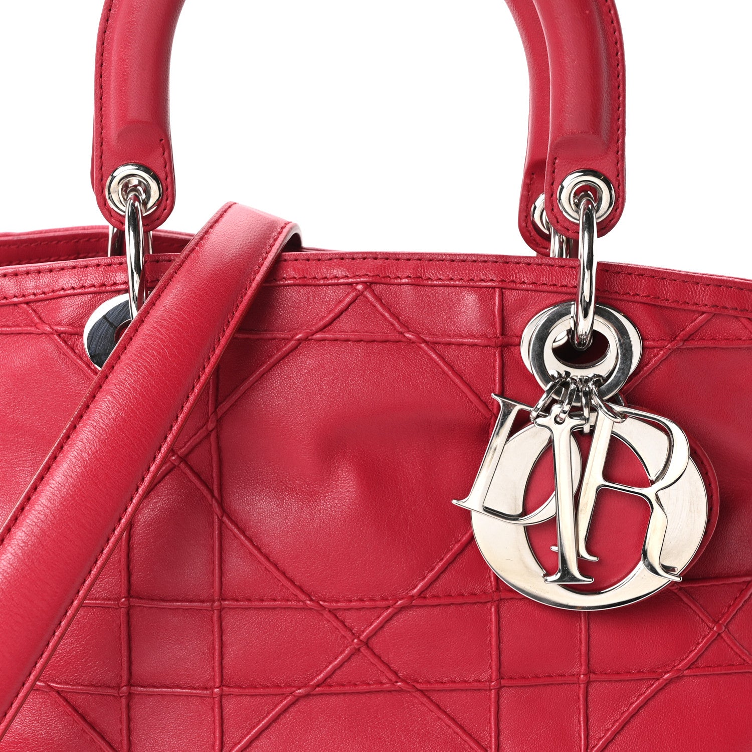 Christian Dior Lambskin Cannage Medium Granville Tote Red 8 of 10