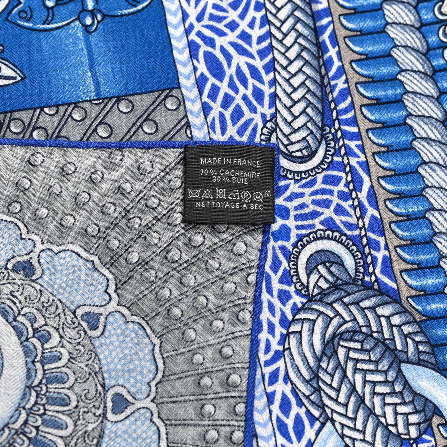 Cashmere Silk Parures De Samourais Shawl 140 Gris Chine Bleu Gris