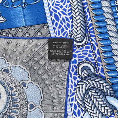 Hermes Cashmere Silk Parures De Samourais Shawl 140 Gris Chine Bleu Gris 6 of 6