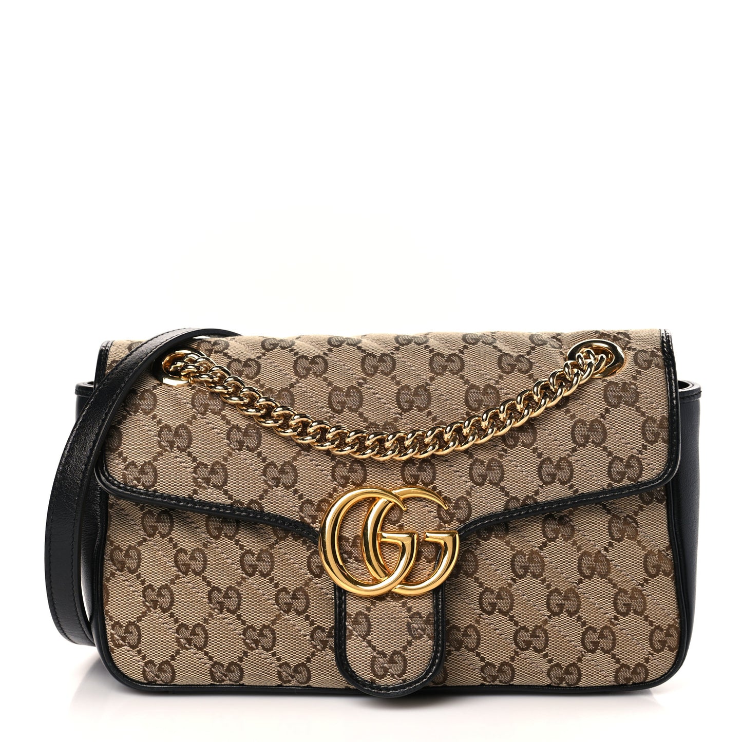 Monogram Matelasse Diagonal Small GG Marmont Shoulder Bag Beige Black