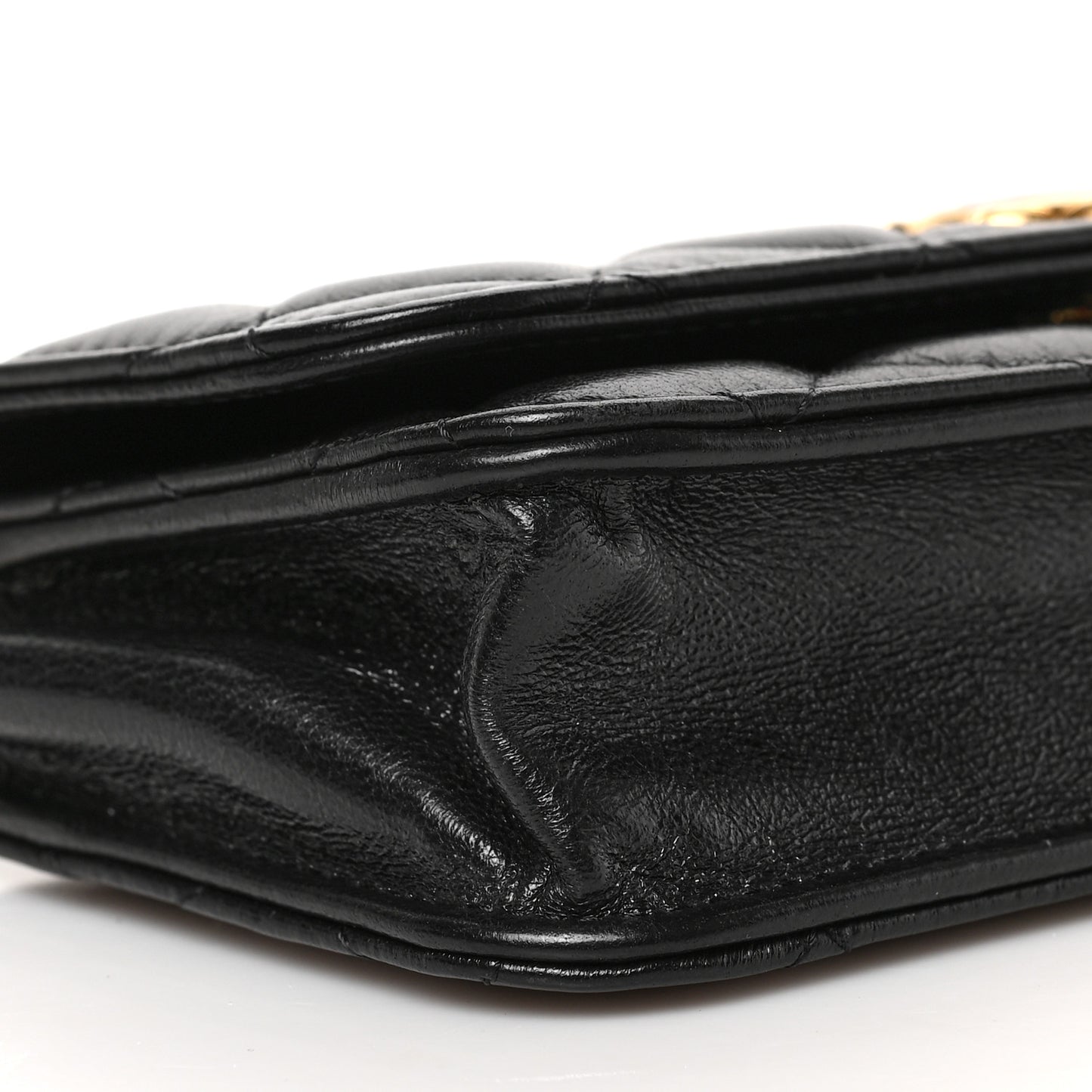 Lambskin Quilted Dynasty Flap Phone Holder With Chain Black