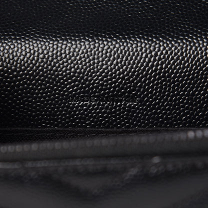 Saint Laurent Grain De Poudre Matelasse Chevron Monogram Envelope Chain Wallet Black 7 of 9