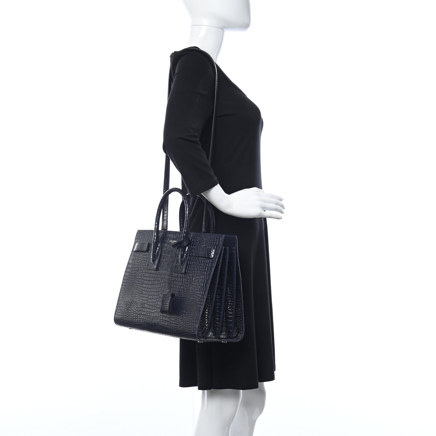 Calfskin Crocodile Embossed Small Sac De Jour Dark Notte