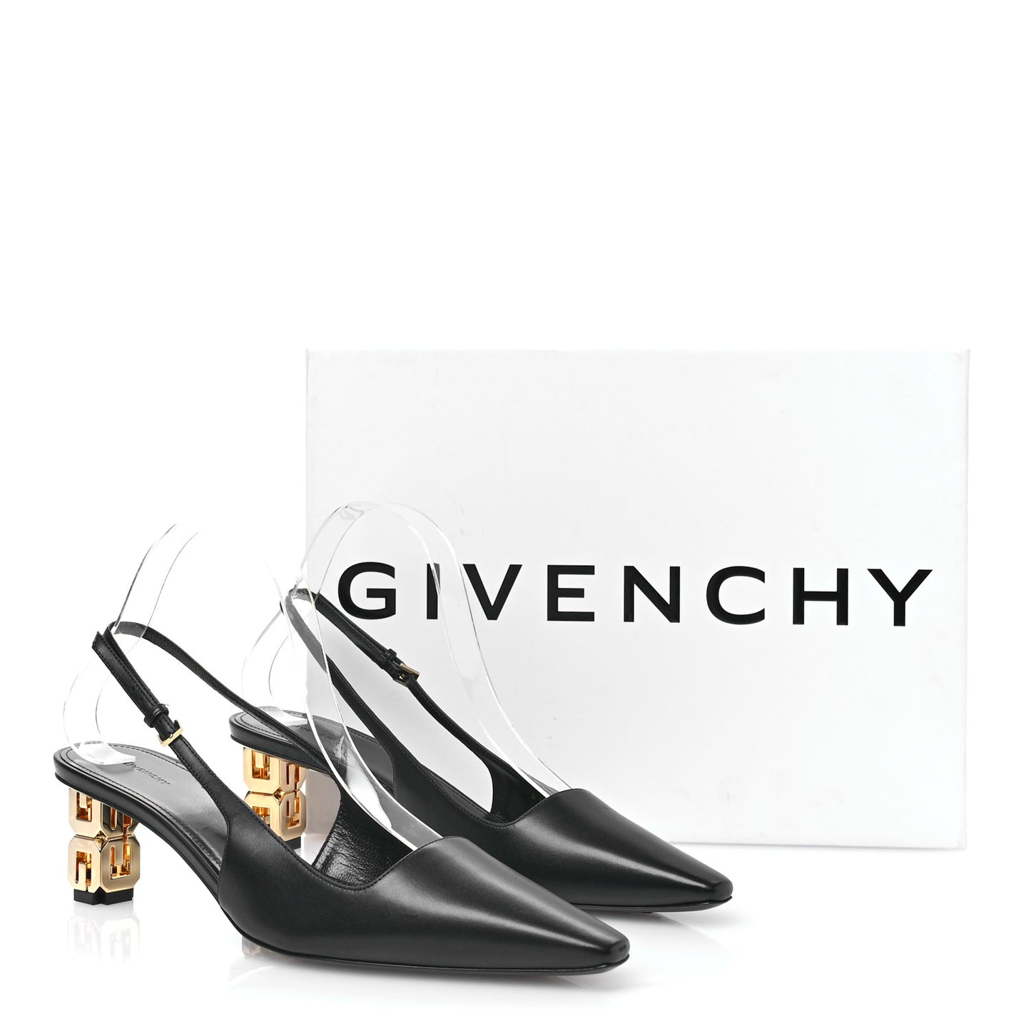Calfskin G Cube 50mm Slingback Pumps 38 Black