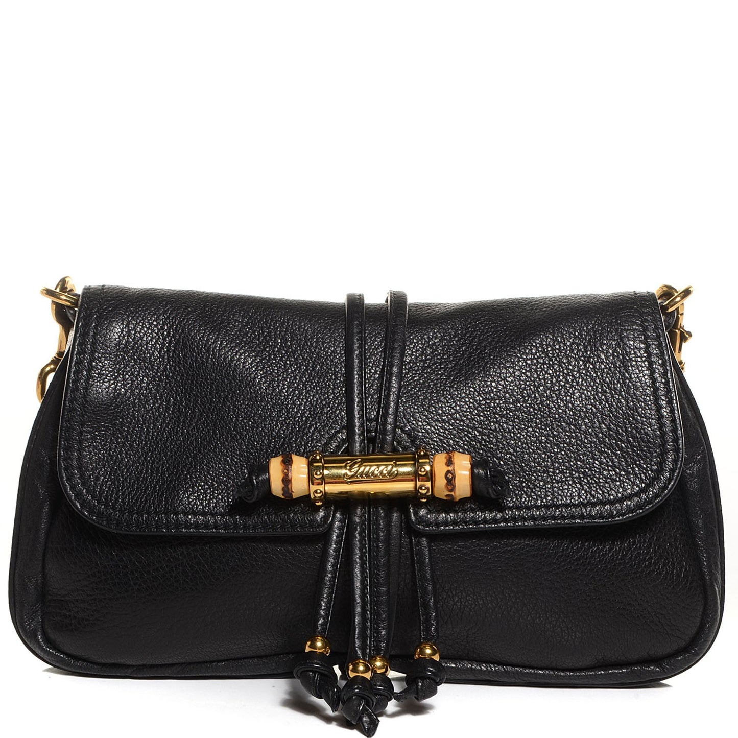 Leather Bamboo Croisette Evening Bag Black