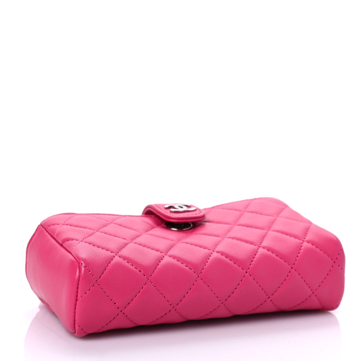 Lambskin Quilted Mini Phone Holder Clutch Fuchsia