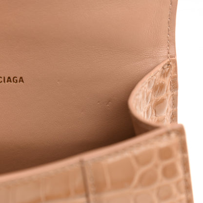Balenciaga Shiny Calfskin Crocodile Embossed Hourglass Top Handle Bag XS Nude Beige 12 of 13