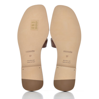 Hermes Box Calfskin Oran Sandals 37 Gold 5 of 9
