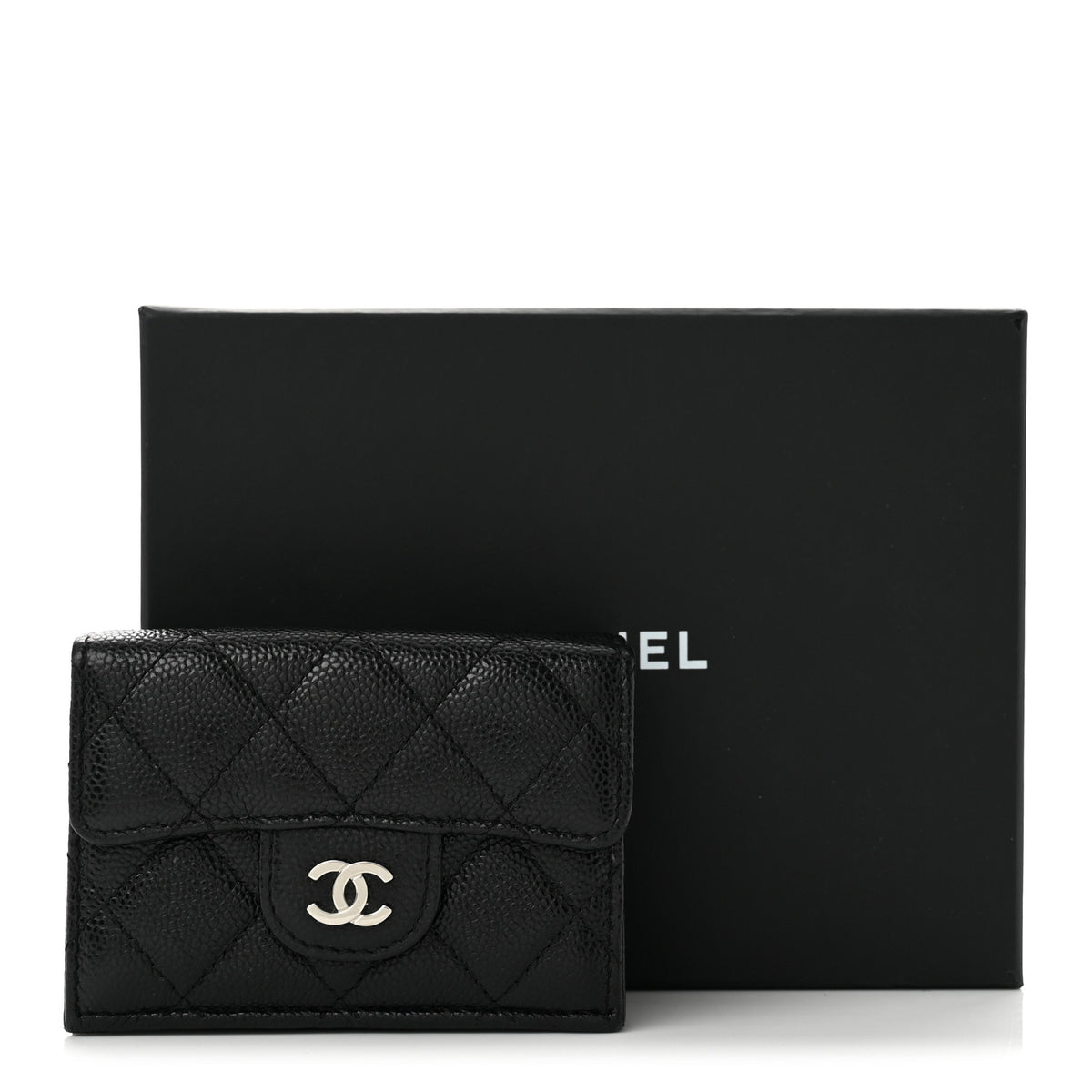 Caviar Quilted Double Flap Wallet Black