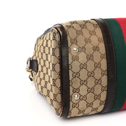 Gucci Monogram Selleria Calfskin Vintage Web Medium Boston Beige Ebony Cocoa 8 of 18