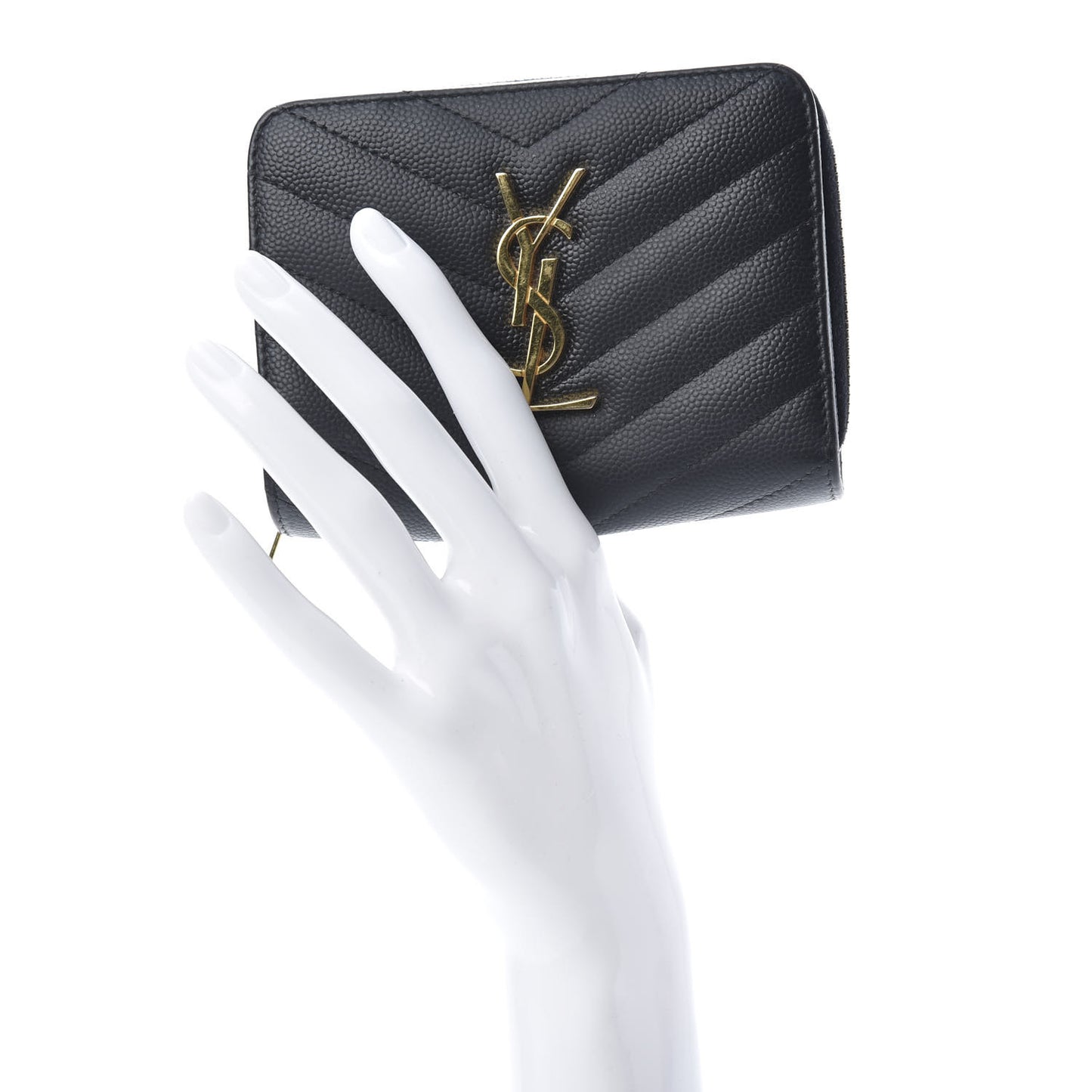 Grain De Poudre Matelasse Chevron Monogram Compact Zip Around Wallet Black